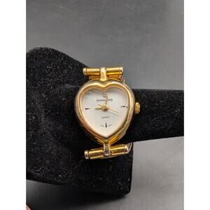 Vintage Shannons Ring Watch Women 18mm Gold Tone Heart Dial Stretch band